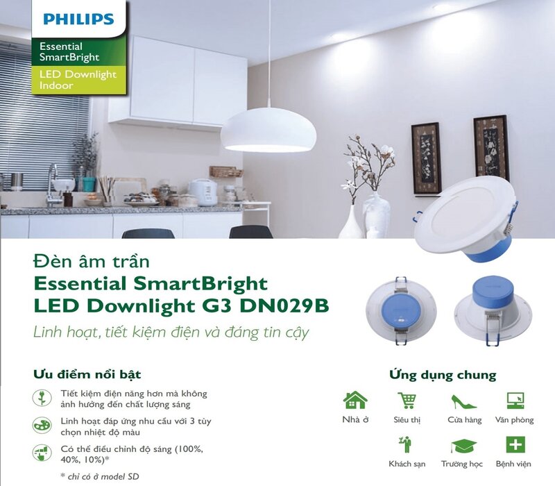đ&egrave;n led &acirc;m trần essential smartbright DN029B philips