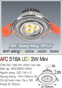 Đèn Led âm trần Anfaco AFC 518A-3W mini