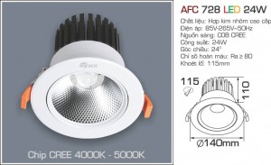 Đèn Led âm trần Anfaco AFC 728-24W